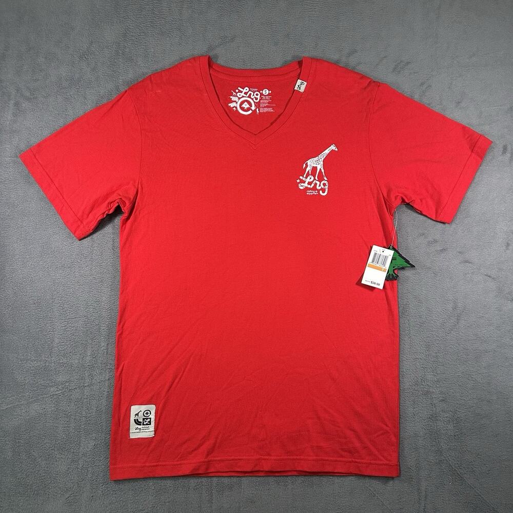 LRG Giraffe Graphic V-Neck T Shirt Red Men’s Size Small Streetwear NWT